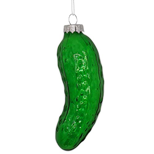4E's Novelty Blown Glass Pickle Ornament (1 Piece) 4 Inch Transparent Green Pickle Ornament for Christmas Tree Decoration German Find The Pickle Game, Dill Pickle Gift