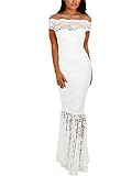 Elapsy Womens Sexy Off Shoulder Bardot Lace Bridesmaid Evening Wedding Gowns Fishtail Maxi Dress White X-Large