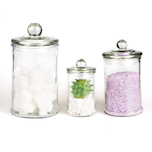 Easeen Mini Glass Apothecary Jars, Bathroom Storage Organizer Canisters For Cotton Swabs, Cotton Balls, Makeup Sponges, Bath Salts, Hair Ties, Makeup - Set Of 3 #TOP4