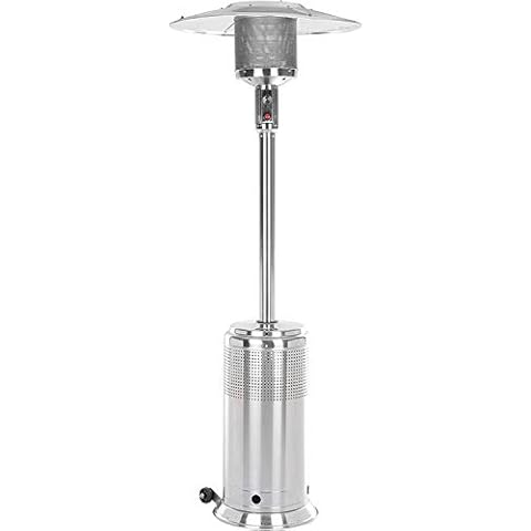 Fire Sense 61436 Pro Series Patio Heater with Wheels 50,000 BTU Output Electronic Ignition System Portable Outdoor Propane Heater - Stainless Steel Cover