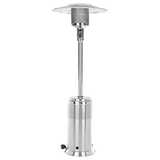 Fire Sense 61436 Pro Series Patio Heater with Wheels 50,000 BTU Output Electronic Ignition System Portable Outdoor Propane Heater For Commercial & Residential - Stainless Steel