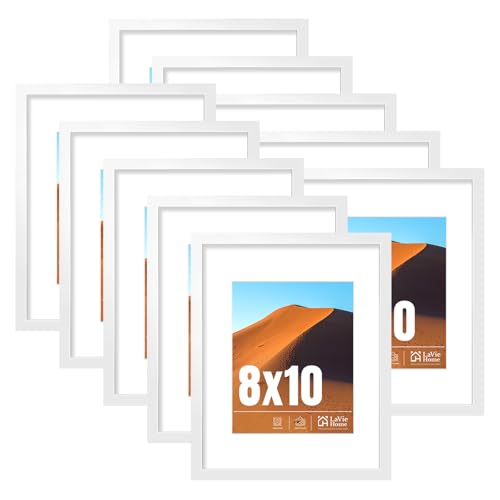 Image of LaVie Home 8x10 Picture Frame White Set of 10, Display 5x7 with Mat or 8 x 10 Without Mat Picture, Photo Frame Collage for Wall Gallery or Table Deco, Hanging or Tabletop Display