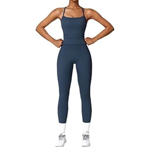 Womens Workout Sets Two Piece Cross Back Tank Top Matching High Waist Leggings Sets Gym Outfits Work Out Clothes
