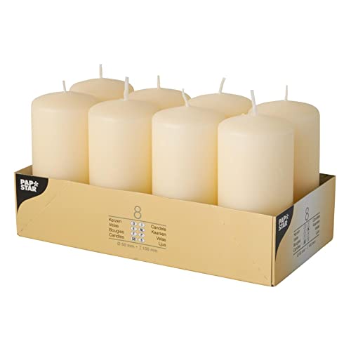 PAPSTAR 17981 Stompkaarsen/Kolomkaarsen Crème, 12 stuks