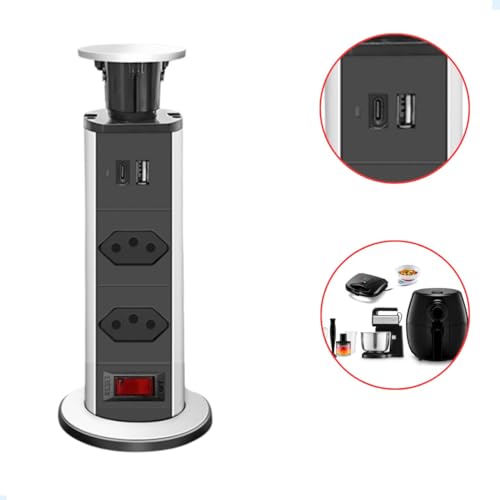 Torre De Tomadas Multiplug com 2 tomadas Usb + Usb C de Embutir Mesa Bancada escritorio