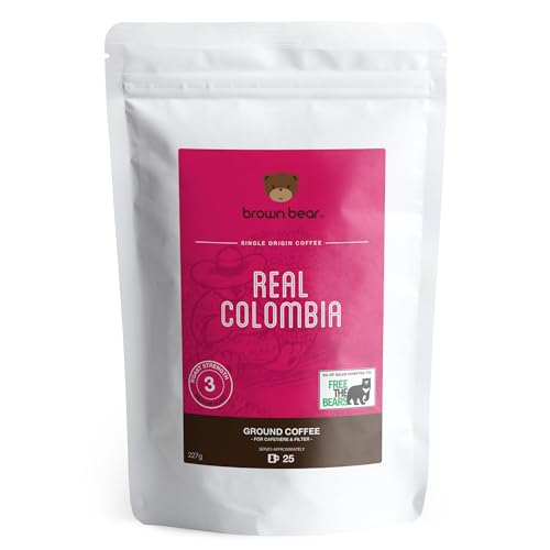 Colombian Ground Coffee 227g - Medium Roast - For French Press Cafetiere Filter Drip V60 Aeropress - Brown Bear Real Colombia Coffee - Donation to Free The Bears