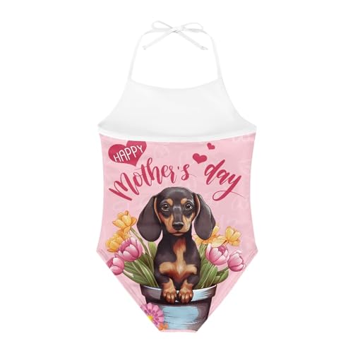 Image of Cute Backless One Piece Swimsuits for Girls Adjustable Halter Strap Bathing Suit Beach Swimwear for Girls