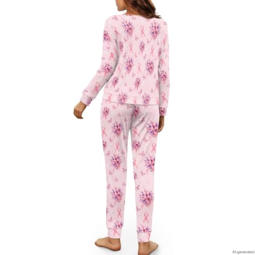 Image of Womens Pajama Sets 2 Piece Pjs Lounge Sets Long Sleeve Sleepwear Crew Neck Pullover Top with Long Pants