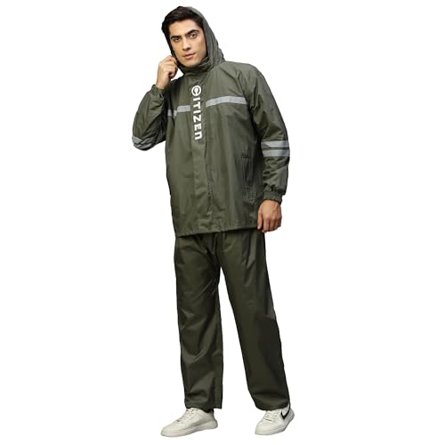 Image of Citizen Raincoat for Men with Adjustable Hood, Waterproof Pant and Carry Pouch | Reflective Strips Standard Length| Double Layered Tapping Rubberized Fabric | Durable & Lightweight Rainsuit