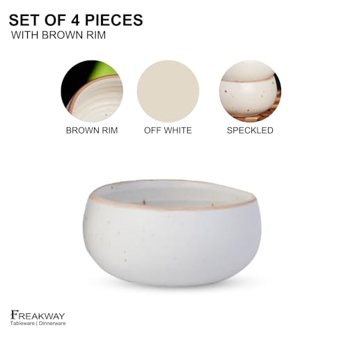 Image of Freakway Hand-Painted Cream White Matte Finish Ceramic Small Bowl Set of 4 (150ml) | Small Serving Soup Bowls, Cereal Bowl, Pasta Bowls | Dishwasher & Microwave Safe - Off White