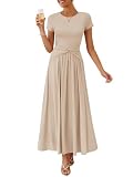 ZESICA Women's 2026 Summer Short Sleeve Maxi Dresses Twist Front Wedding Guest Cocktail Flowy A Line Long Dress Apricot Small