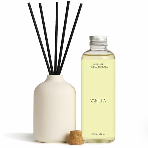 Casanova® - Ambientador Mikado Ceramica 200ml Vainilla Recambio Difusor Hogar Baño Decoracion Casa Purificador Aceites Esenciales de Varillas Fragancias Aromaterapia Natural Bio Neutralizador Olores