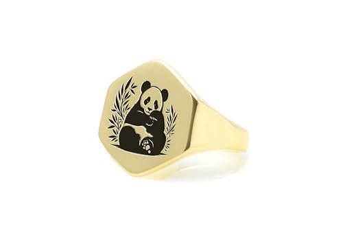 Bague chevalière panda or 14k bague gravure personnalisée cadeau femme