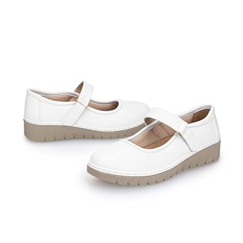 Vjh Confort Women’s Mary Jane Flats,Comfort Round Toe Slip-On Orthotic Low Wedge Walking Shoes(White 7) #TOP6