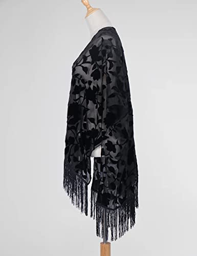 Image of MJ SERECA Women's Burnout Velvet Kimono Cardigan Cover Up with Tassel
