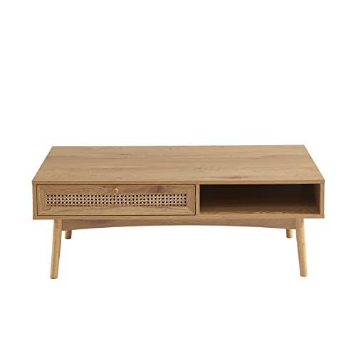 Table basse INES BAÏTA effet chêne et cannage rotin pour salon scandinave - 7