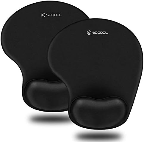 Mouse Pad, SOQOOL 2 Pack Ergonomic Mouse Pads with Comfortable and Cooling Gel Wrist Rest Support and Lycra Cloth, Non-Slip PU Base for Easy Typing Pain Relief, Durable and Washable for Easy Cleaning