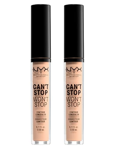 NYX Professional Makeup Correttore Can't Stop Won't Stop Tonalità 6 Vanilla Liquido Multiuso Lunga Tenuta 24h Waterproof Ultra Pigmentato Corregge Scolpisce e Illumina - 2 Correttori da 3,5ml