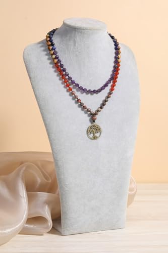 GEHECRST Natural 7 Chakra 108 Mala Prayer Beads Necklace with Reiki Healing Crystal Pointed Pendant 6mm Gemstones Beads Necklace Mens Womens Jewelry for Meditation, Protection4