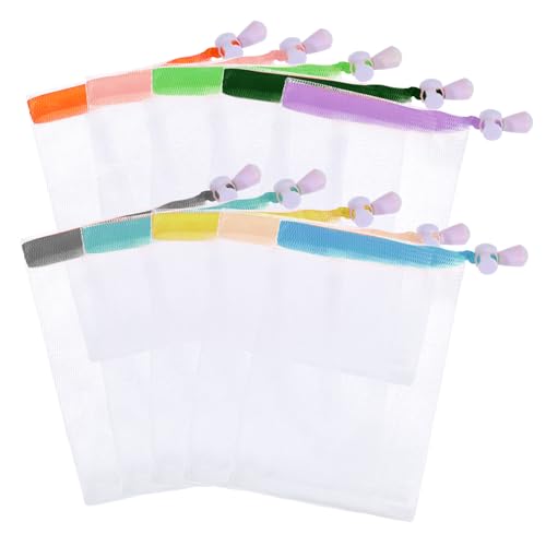10 Stück Seifensäckchen mit farbigem Kordelzug Seifenbeutel Nylon Schaumnetze Seife MeshTasche Peeling-Seifenbeutel aus Netzgewebe mit Kordelzug für Baden Gesichtsreinigung Werkzeug