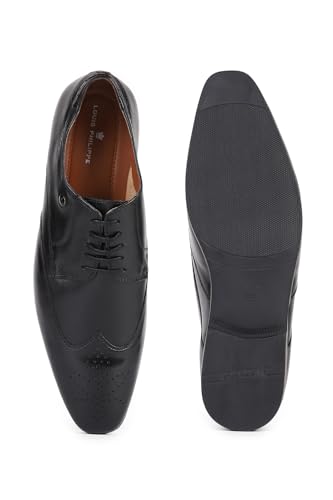 Image of Louis Philippe Men Premium Leather Breathable Lining Material Anti Slip with Heel TPR Sole Formal Derby Shoes