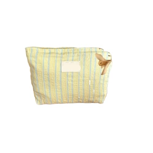 Bolsas De Aseo Lindo Lienzo a Rayas Viaje cosmético lápiz Labial Cepillo Bolsa de Almacenamiento Kit de Aseo Chica Maquillaje Bolsos Organizador Bolsa(Yellow Striped)
