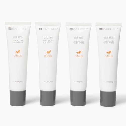 CariFree Gel 1100 (Citrus) Anti-Cavity Fluoride Toothpaste with Nano Hydroxyapatite, Cavity Prevention and Enamel Protection, Dentist Recommended for Kids and Adults, 2.40 oz. (Pack of 4)