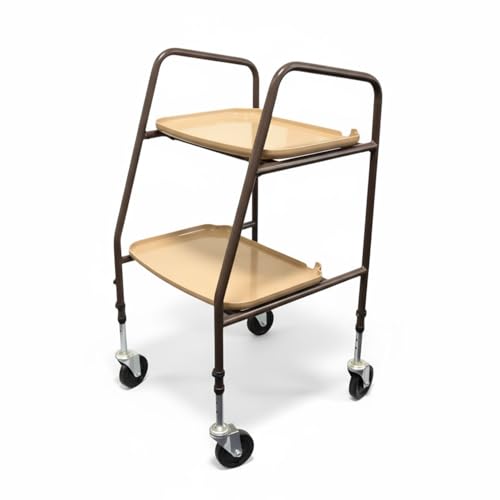 Home Helper Trolley on Wheels Height Adjustable Mobility Trolley with Two Removable Trays Strong Steel Frame Mobility Aid Walker Easy-to-Clean Catering Trolley for Kitchen and Home Use