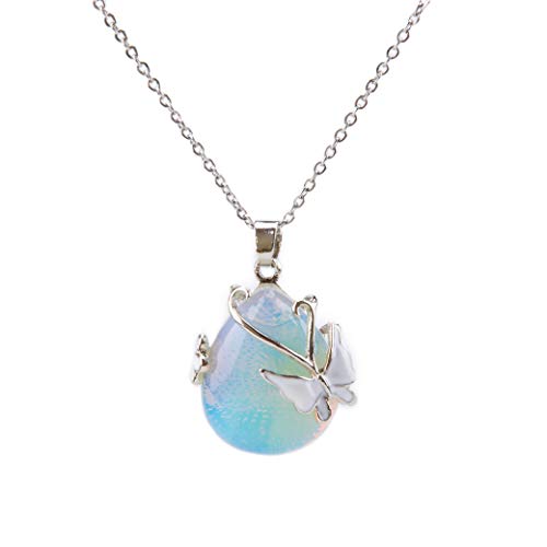 Bivei Vintage Wire Wrap Butterfly Gemstone Rose Quartz Amethyst Opalite Healing Crystal Pendant