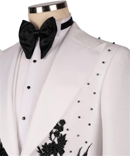 Men's Tuxedo Suit with Applique Slim One Button Dress Blazers Peaked Lapel Jacket Pants Sets for Party Prom Dinner4