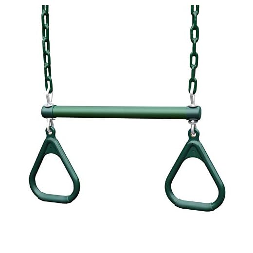 Gorilla Playsets 04-0006-G/G 18" Trapeze Bar Assembly with Rings - Green Bar, Rings, 36.5" Plastisol Coated Chains