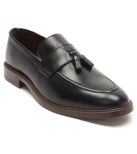 Thomas Crick Men's Clayton Loafer Tassel Formal Leather Slip-On Shoe Black