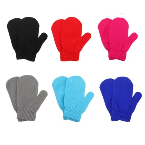 ENLAYER 6 Pairs Toddler Knitted Mittens Magic Stretch Gloves Winter Warm Kids Knit Gloves for Little Girls Boys