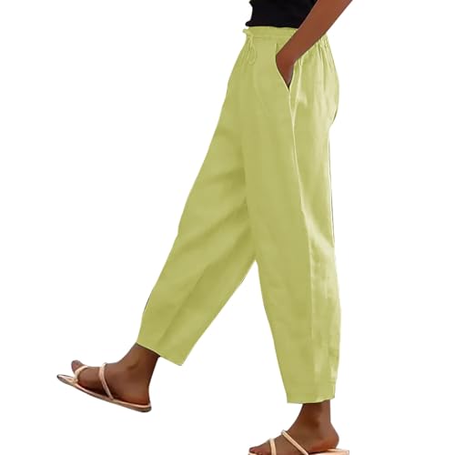 Linen Beach Pants Women Summer 2025 Trendy Casual High Waisted Pant Elastic Drawstring Trousers with Pockets