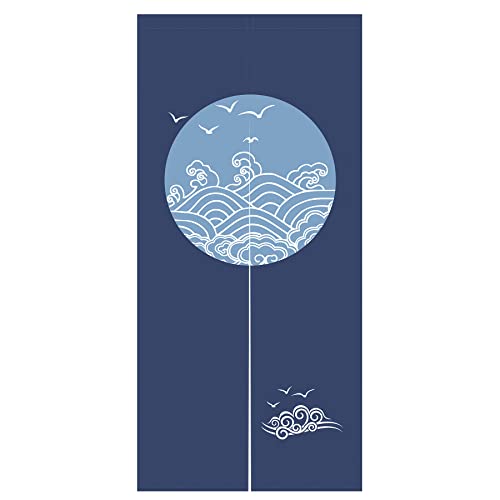 LIGICKY Noren - Cortina de puerta de estilo japonés con estampado de pájaros de algodón y lino, para decoración del hogar, 85 x 180 cm, color azul marino Cover