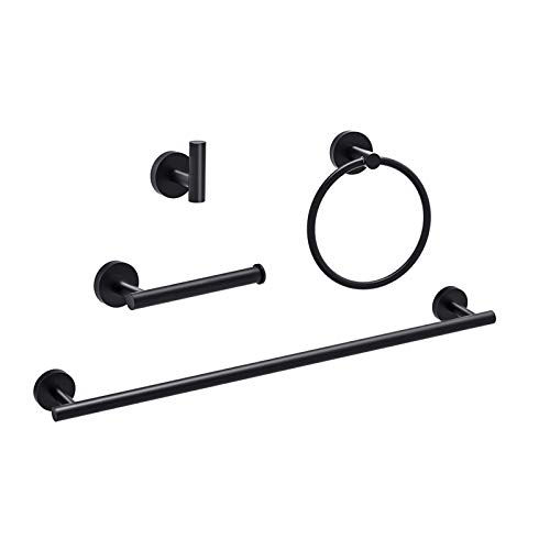 USHOWER Matte Black Bathroom Accessories Set, 18-Inch Towel Bar Set Wall Mounted, Durable SUS304 Stainless Steel Bathroom Hardware Set, 4-Piece