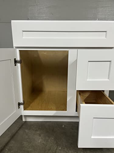 Mars Kitchens Llc Vanity Sink Base Cabinet With 2 Drawers, White Color, Shaker Style. (34.5" Tall, 21" Deep) (30" Wide, Drawers On Right) #TOP2