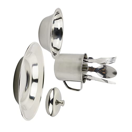 GOOHOCHY 1set Portable Stainless Steel Camping Cookware People Lightweight Picnic Tableware Kit for Outdoor Activities Hiking and Travel