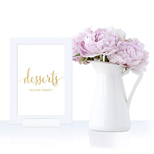 Andaz Press Framed Wedding Party Signs, Faux Gold Glitter Print, 4X6-Inch, Desserts Please Enjoy Dessert Table Sign, 1-Pack, Includes Frame #TOP1