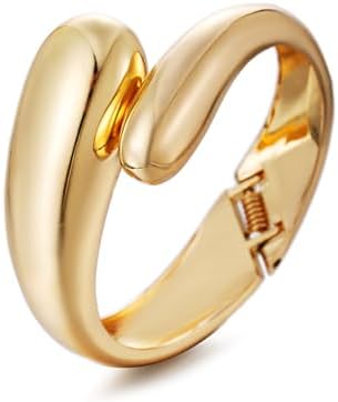 Golden Polished Chunky Twisted Hinged Waterdrop Bangle Bracelet for Women Spiraled Oval Bangle Bracelet