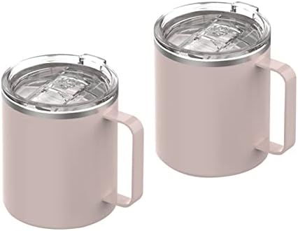 GOODBREW Camp Mug - Stainless Steel Insulated Mug with Strainer Lid | Double Wall | Comfortable Grip Handle | Perfect for Commuting, Camping or Traveling (12oz, 2 Pack) (Beige Crema)