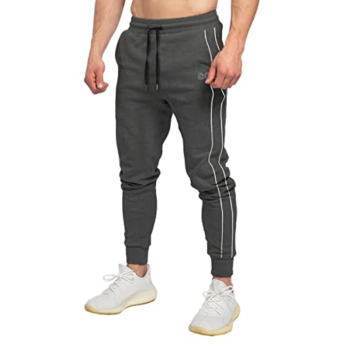 BROKIG Men's Slim Fit Workout Joggers Pants, Casual Breathable Gym Training Tapered Sweatpants with Zipper Pockets(Large,Dark Gray)