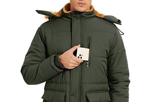 EKLENTSON Men's Winter Jacket with Detachable Hood Windproof Fleece Parka Coat Water Repellent Jacket 6 Pockets - Image 6
