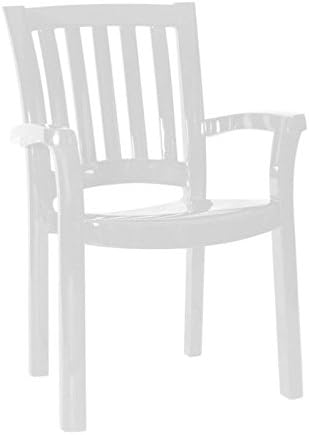 Atlin Designs Resin Patio Outdoor Dining Arm Chair in White, Commercial Grade (Set of 2)
