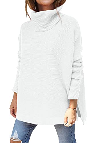 SMENG Pull Tricot Pull Femme Hiver Longue Chic Et Elegant Peluche Tricot Haut Chandail Col Rond Manche Longue Couleur Unie Casual Pullover Robe Sweat Tunique Blanc X-Large Cover