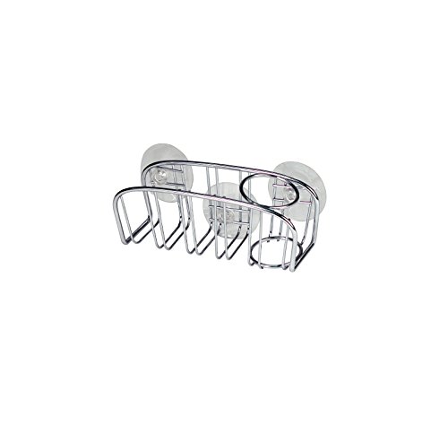 Spectrum Diversified Contempo Sponge & Brush Modern Sponge Holder & Kitchen Organizer, Vertical Scrub Brush Holder, Secure Suction Seals To Kitchen Sinks, 1 Ea, Chrome #TOP2