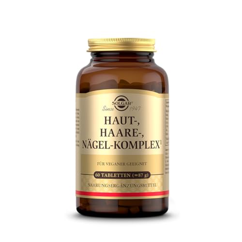 SOLGAR® Haut-, Haare-, Nägel-Komplex |mit MSM, Rotalge, Vitamin C, Lysin, Prolin, Zink & Kupfer für Haare, Haut und Nägel|Einzigartige Formel mit patentiertem OptiMSM® | 60 Tabletten