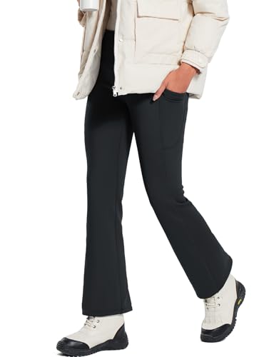 baleaf Women's Thick Fleece Lined Leggings Winter Warm Thermal Tummy Control Flare Yoga Pants Pockets Bootcut Snow Ski Pants Black M