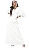 KOH KOH Womens Long Kimono Sleeve with Sleeves Wrap Fall Winter Empire Waist Flowy Casual Formal Cute Maternity Robe Abaya Gowns Gown Maxi Dress Dresses, Ivory White M 8-10