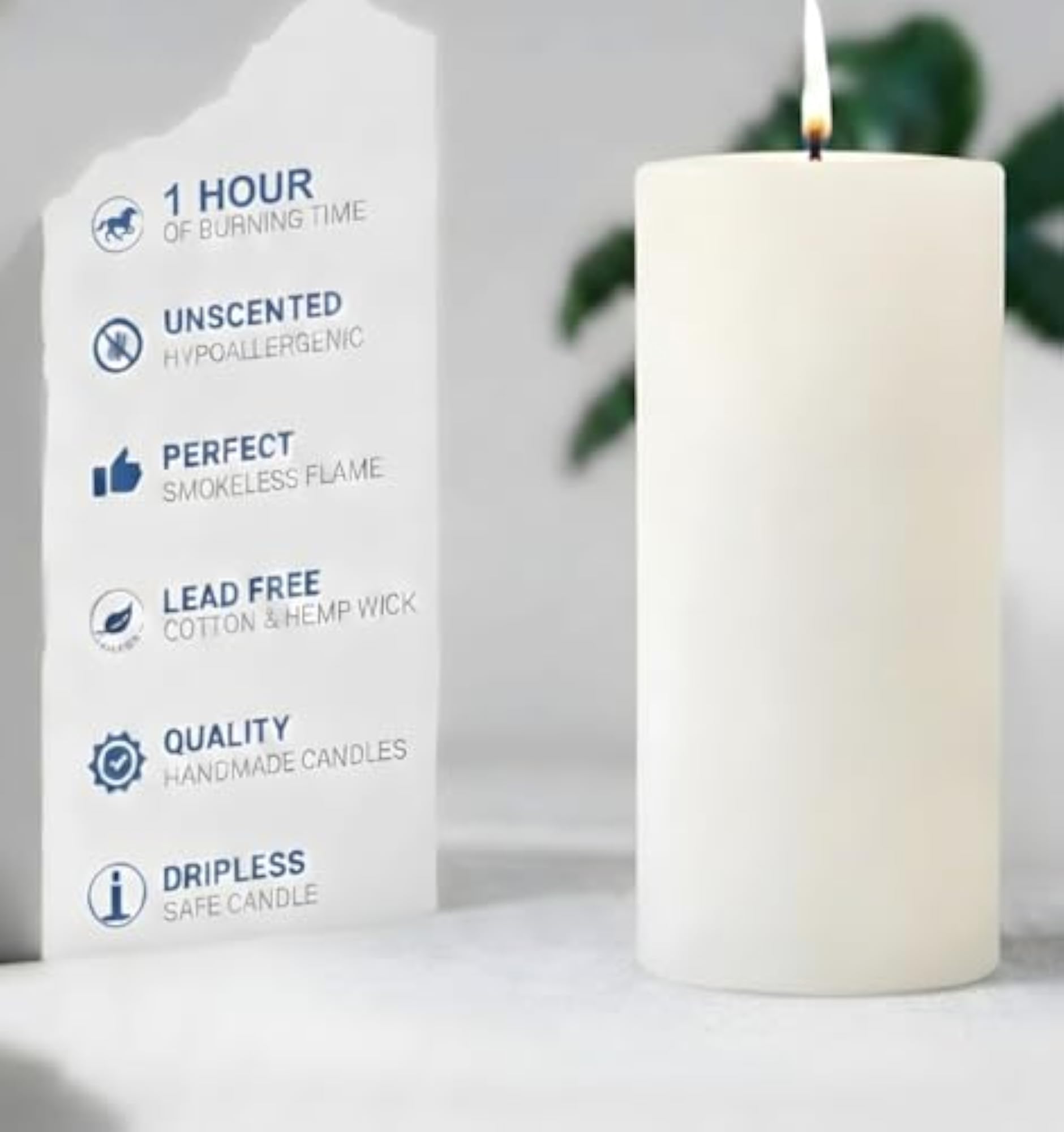 White Pillar Candle, Unscented & Hypoallergenic